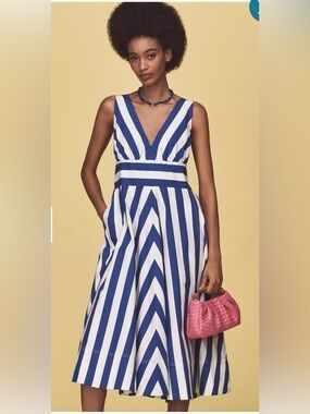 By Anthropologie V-Neck Sleeveless Fit & Flare Midi Dress NWT SZ XXS PETITE